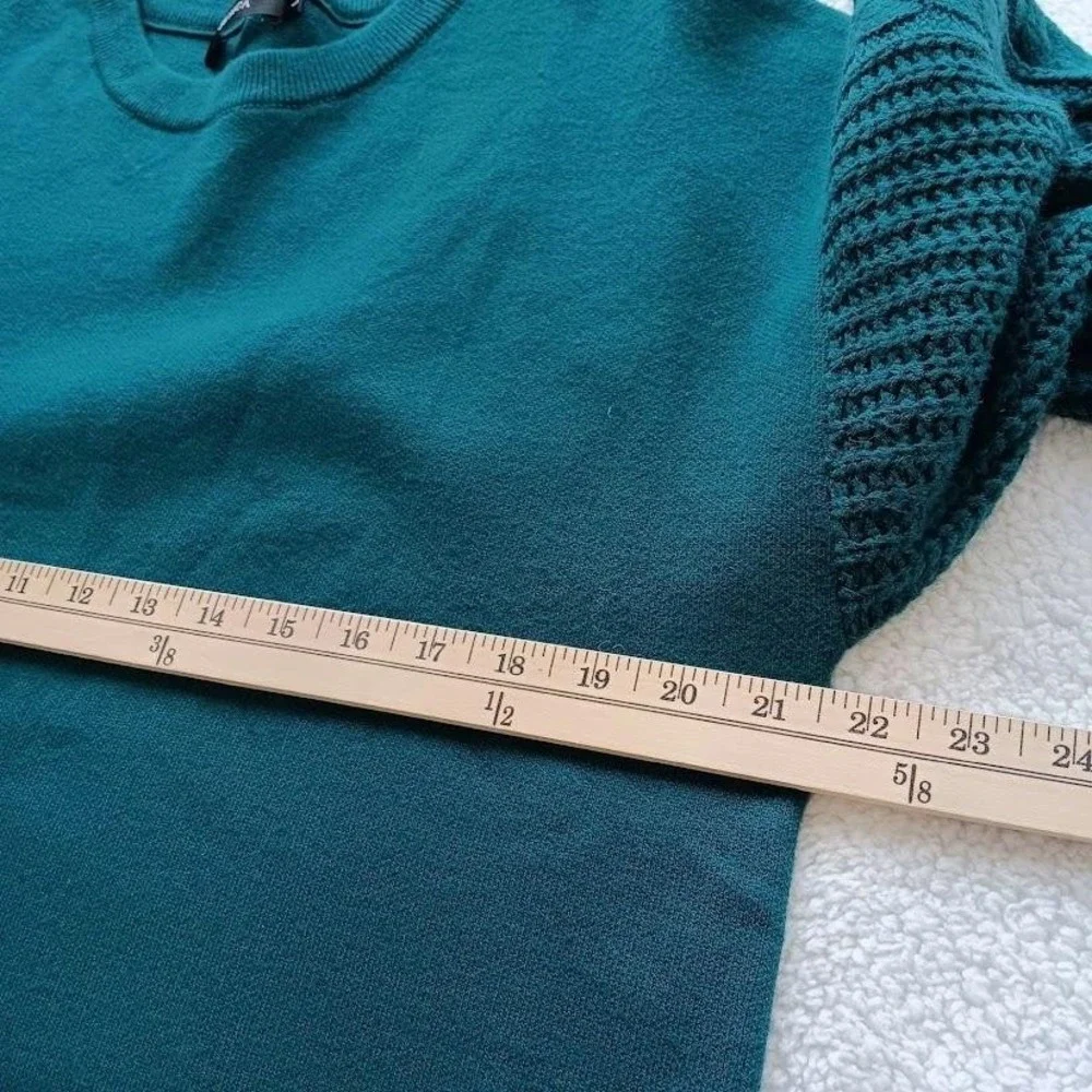 ZESICA Sweater Womens Large Green Cable‎ Knit Sleeve Crewneck Soft Knit Pullover